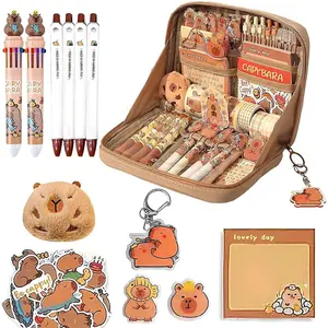 Cute Capybara Pencil Case with 12 Compartments, Capybara Stationery Set