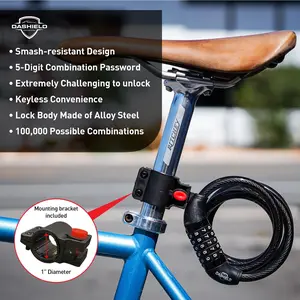DaShield Bike Lock Cable 5 Digit Resettable Combination Code for Bicycle and Scooter Cable Lock Anti Theft Cable Locks with Secure Mounting Bracket