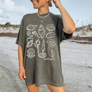 Shell Yeah Shirt, Coastal Aesthetic Tee, Seashell Shirt, Comfort Colors 1717 Unisex Garment-Dyed T-Shirt with Seashell Graphic Casual Crew Neck Fit Top for Women