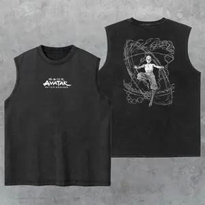 Aang - Avatar: The Last Airbender Washed Tank Top, Gym Essential, Vintage Casual Crewneck Short Sleeves Menswear T-shirts Classic Cotton Fabric Streetwear