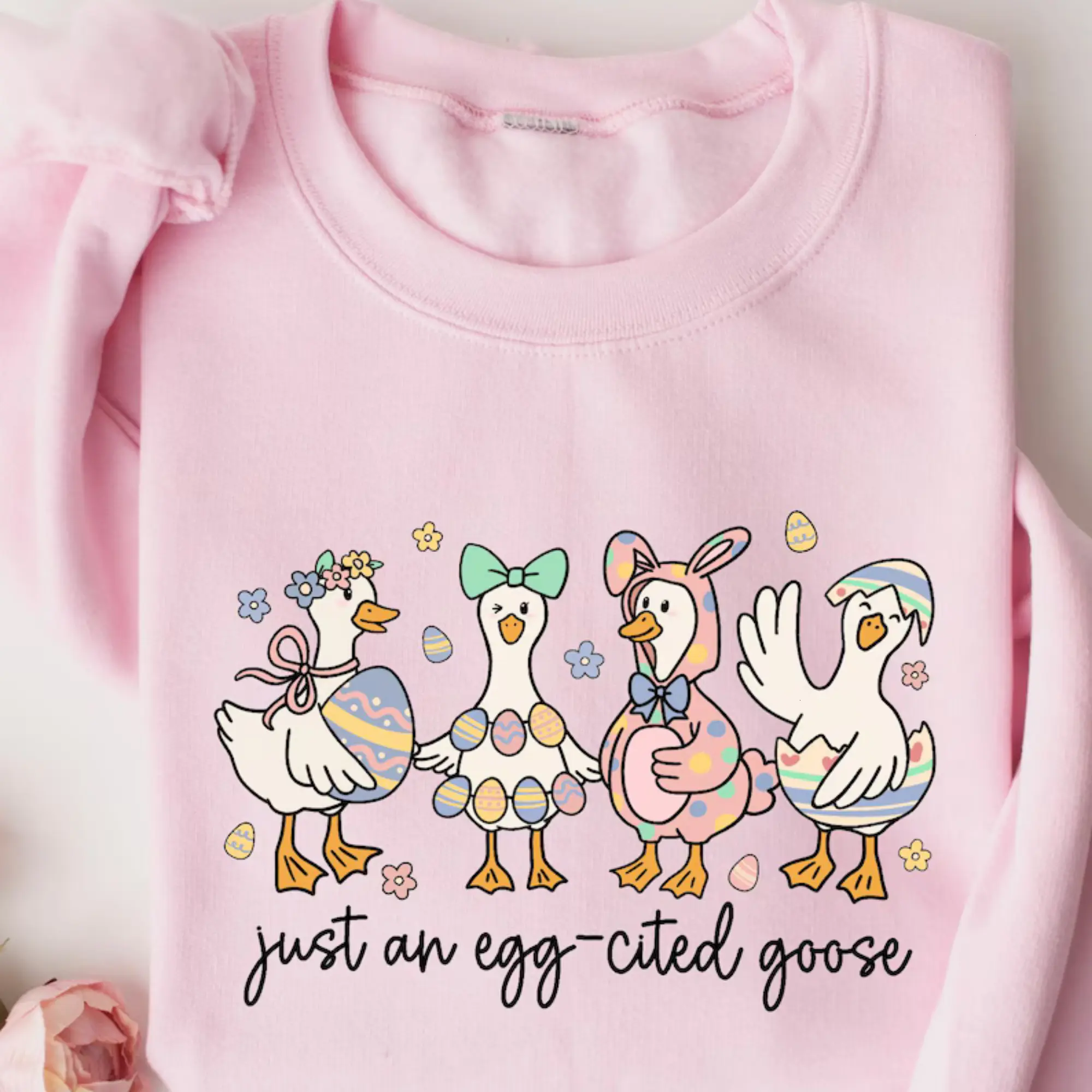 Funny Easter Silly Goose Sweatshirt: Retro Coquette Bunny Ear Sweater Retro Easter Sweat for Women