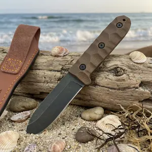 PR4 Outdoor Fixed-Blade Knife D2 Steel Blade Linen Handle Multi-Purpose Camping Knife with Leather Sheath Travel Hiking Camping, and Fishing Tool Gift for Men Cutting Tool