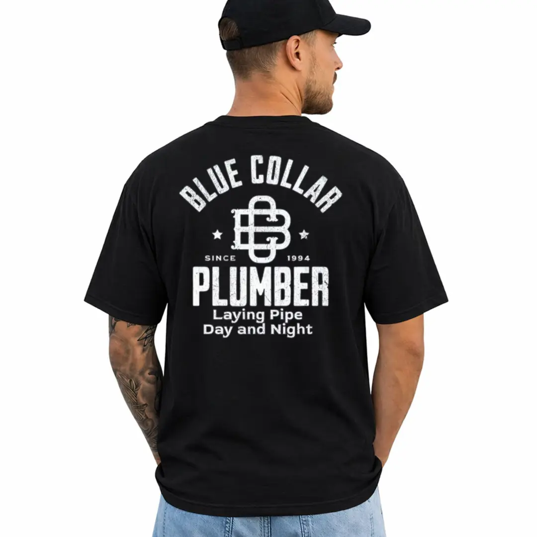 Blue Collar Plumber Funny Shirt, Short Sleeve Printed Graphic Shirt, Daily Casual Cotton Menswear