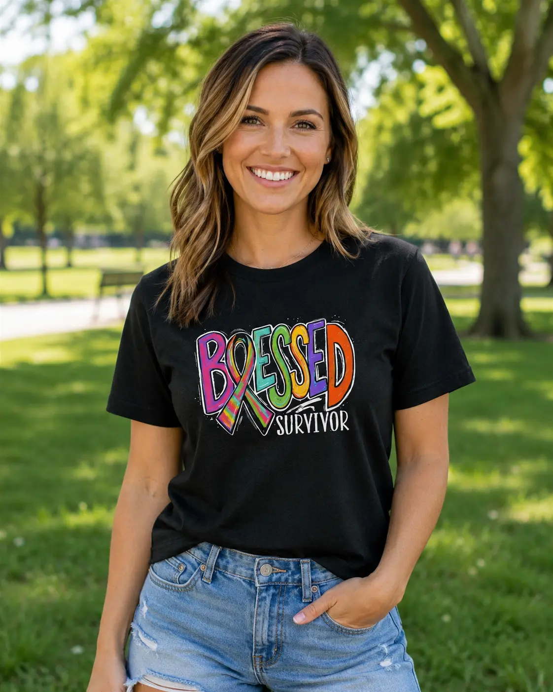 Southern Couture Soft Blessed Cancer Survivor Black T-Shirt