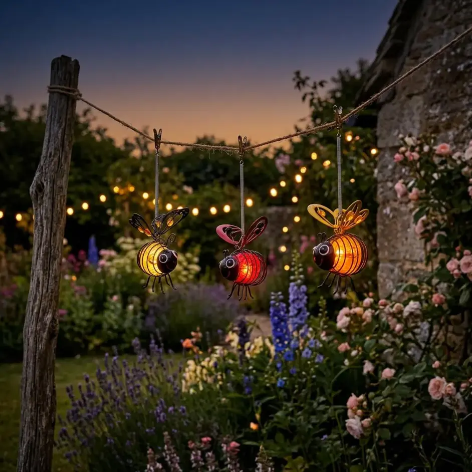 3-Pack Solar Hanging Bumblebee Lights, Waterproof Metal Garden Decor Lanterns for Yd Patio Pathway, Night Glow Landscape Lighting, Housewarming Gift for Gardening Lovers Outdoor Ornaments, Solar Outdoor Lights, Metal Frame