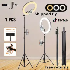 12" Video Light with 63" Tripod Stand & phone holder stand, Ring Light with 3 Color Temperature Control with USB-Powered, Dimmable LED Fill Light for Live Streaming, YouTube, TikTok, Makeup, Smartphone Cellphone#Easter Gift