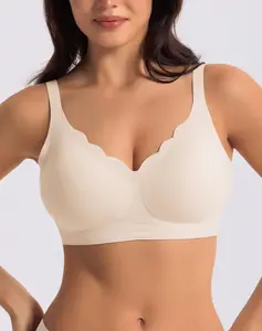 Mobeso ONECLOUD Wireless Scalloped Comfortable Jelly Everyday Comfort Push Up Seamless T-Shirt with Minimizer Adjustable Straps Fit Minimalist Fabric Womenswear Soft Fit Smooth Yarn Basic Lady Underwear supportive bralette - Breathable, Lingerie, Workout
