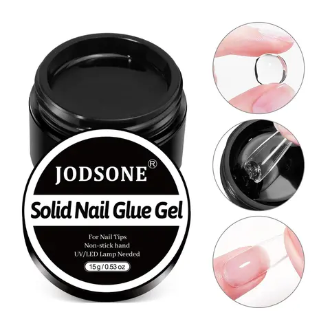 JODSONE 15g Fragrance-Free Solid Nail Hard Gel Glue - Strong Hold for Fake Nail Tips, Rhinestones, UV Light Required, Easy Operation, Long-Lasting