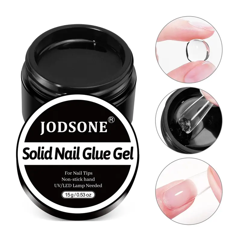 JODSONE 15g Fragrance-Free Solid Nail Hard Gel Glue - Strong Hold for Fake Nail Tips, Rhinestones, UV Light Required, Easy Operation, Long-Lasting
