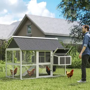 Wooden chicken coop with run two nesting boxes three roosting bars for backyard raising six to eight chickens