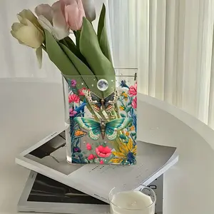 1pc Acrylic Flower Vase, Clear Acrylic Vase, Transparent Butterfly Floral Moon Book-Shaped Acrylic Vase for Home Decor, Spring and Summer Home Decor, Book-Style Vase For Bookshelf