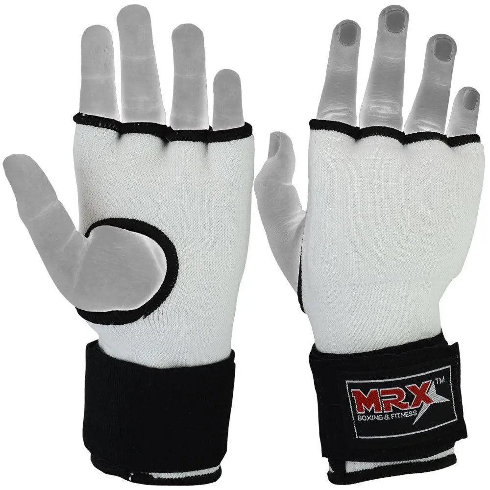 MRX MMA Inner Gloves, White Cotton Padded Hand Wraps with Gel Knuckle Protection and Long Wrist Support for Boxing & Training, Mma Gloves