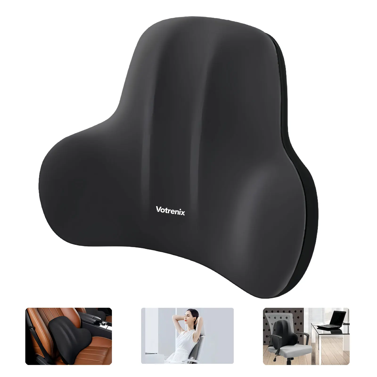 Ergonomic Lumbar Support Pillow for Office Chair and Car Seat, Perfectly Balanced Memory Foam for Back Pain Relief and Improve Posture, Sedentary People Essentials (Gray/Black)