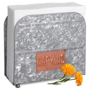 Copper Label Galvanized Napkin Holder with Embossed Floral Border for Autumn Alley Farmhouse Kitchen