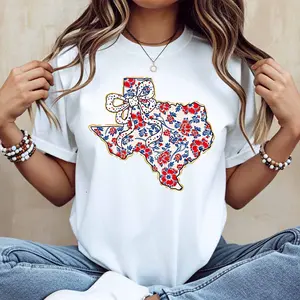 Texas State Floral Pattern T Shirt Women Casual Short Sleeve Round Neck Top