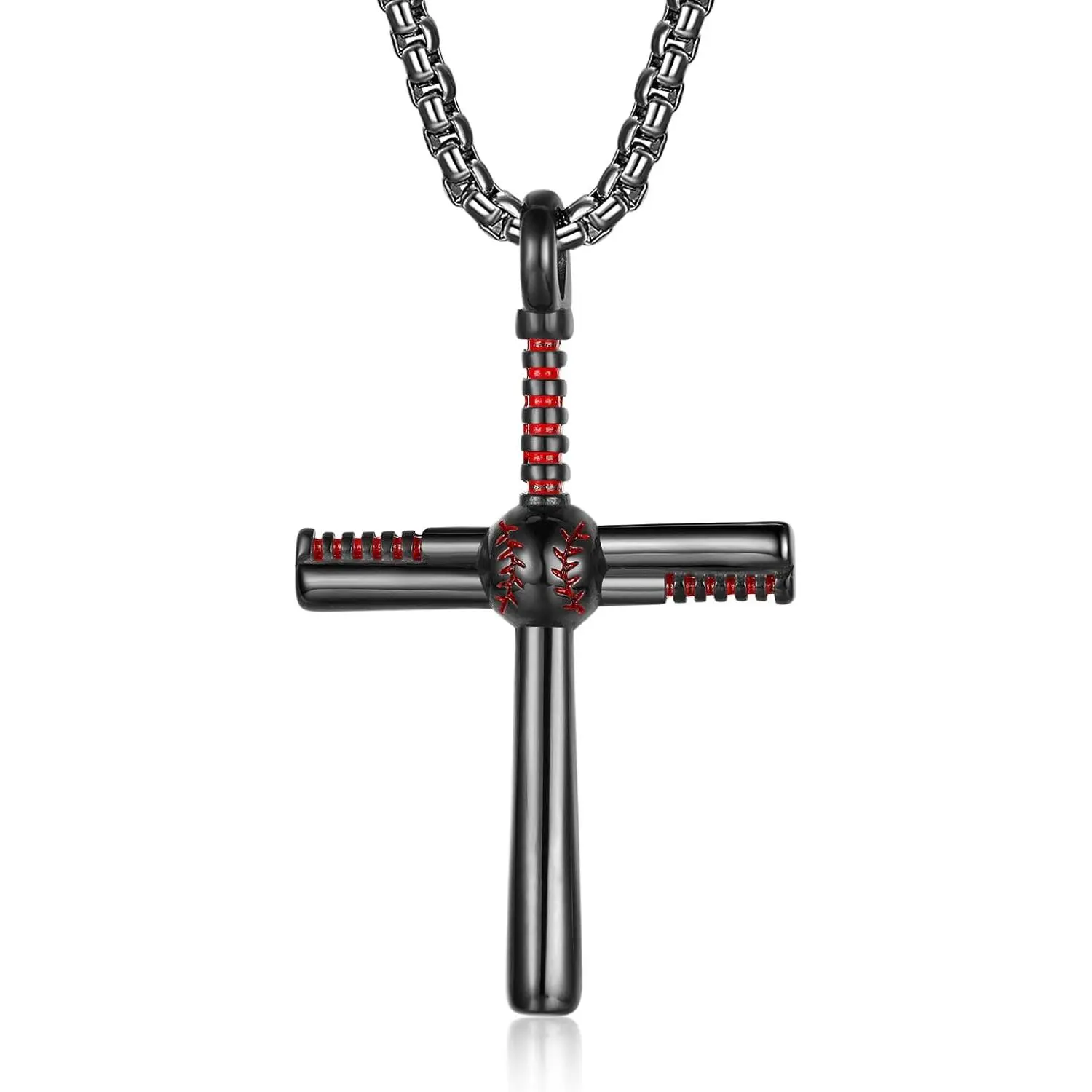 Baseball Corss Necklace for Men Personalized Baseball Bat Charm Pendant Stainless Steel Chain 22inch Baseball Jewelry Gift for Men