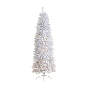 Nearly Natural 7' Slim White Christmas Tree with 300 Lights