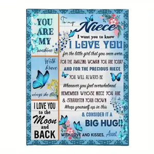 280GSM Blanket for My Niece from Auntie I Want You to Know I Love You Blue Butterfly Flower Print 95698 PS