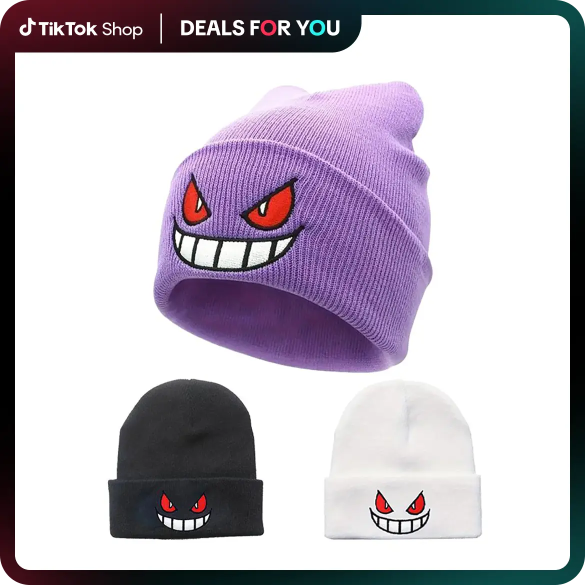 y2k Beanie Anime Devil Embroidered Beanies Solid Color Trendy Knit Hats Party Hats Soft Stretchy Skull Cap Warm Ski Hat Unisex TikTokShopBacktoSchool
