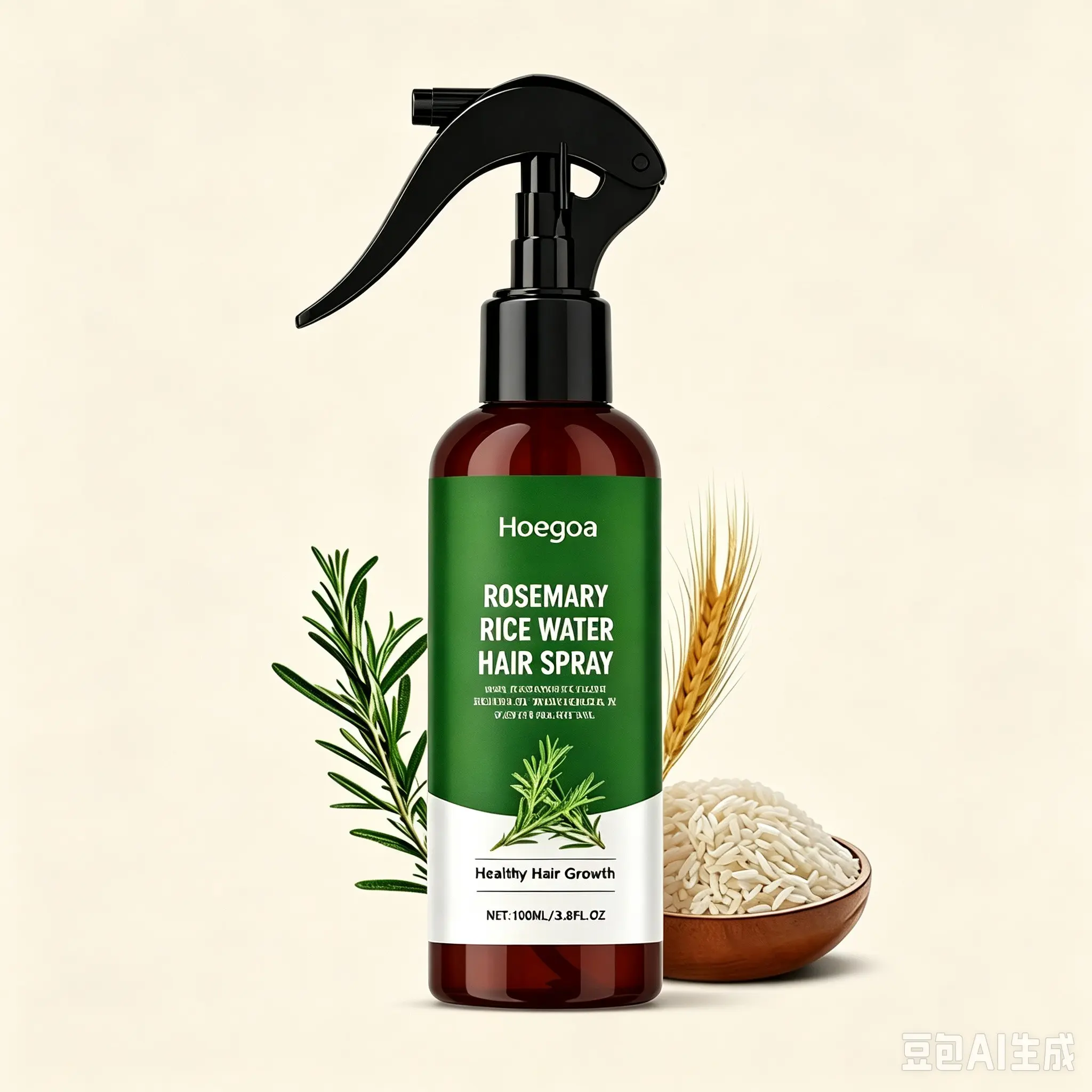 Rosemary & Rice Water Leave-In Hair Spray ，Infused with rosemary essential oil, peppermint oil, tocopherol and camellia seed oil，Controls oil, moisturizes and nourishes hair， Suitable for men and women