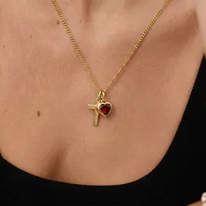 Personalized May Birthstone Religious Heart Cross Pendant Necklace for Women Girls Birthday/Graduation Gift Everyday Wear Unique Accessory