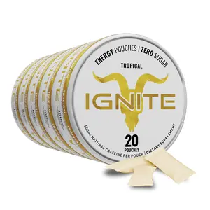 Ignite Energy Caffeine Pouches, Tropical | 5 Packs (100 Total) | 100mg Caffeine per Pouch | 20 Pouches per Pack | Sugar-Free