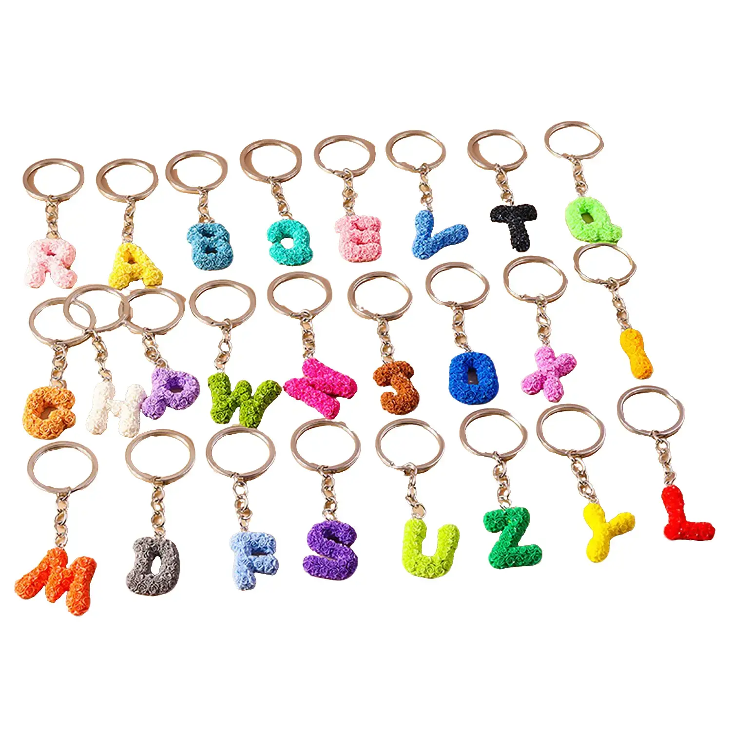 The new 26 letter keychains features a stylish rose letter keychains and a fresh and creative English letter accessory pendant.