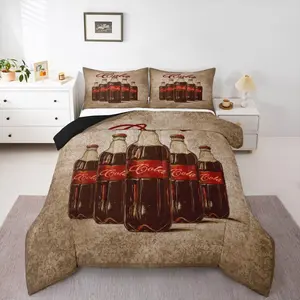 Kids Cola Duvet Insert ,Vintage Bedding Set Drinks Comforter Set Boys Girls Summer Holiday Teens Bedroom Decor Bed Set