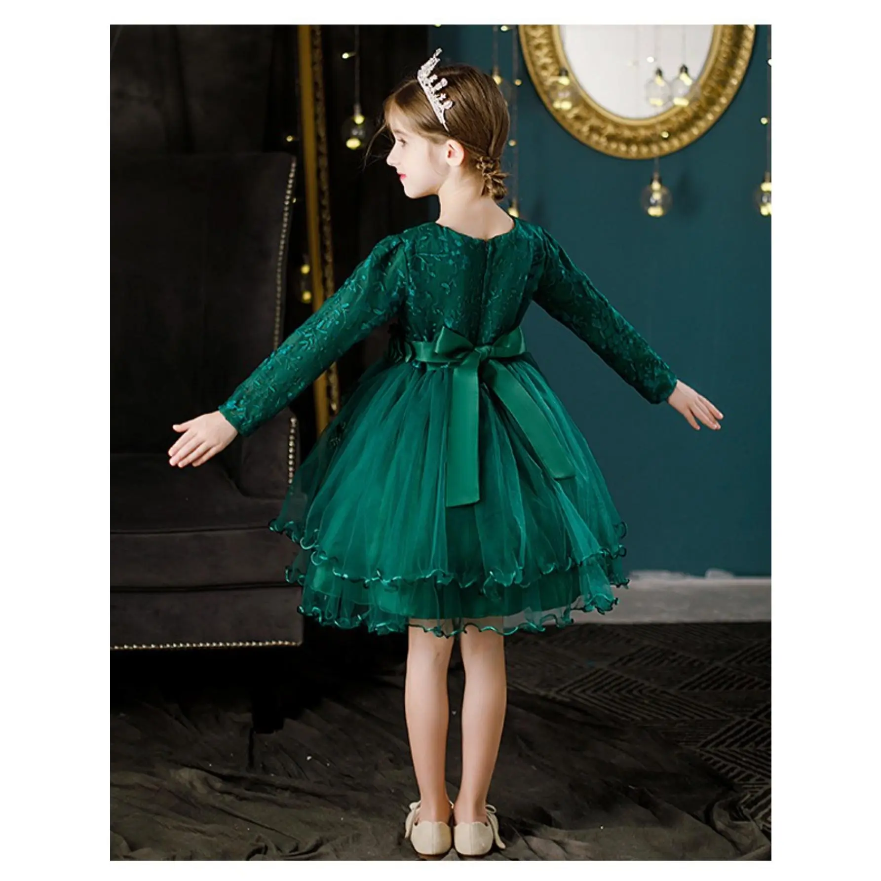 Princess Style Emerald Green Lace Long Sleeve Girls' Dress | Floral Waist Tiered Skirt Party Dress Occasions & Daily Wear - TikTok Shop Princess Style Emerald Green Lace Long Sleeve Girls' Dress | Floral Waist Tiered Skirt Party Dress Occasions & Daily Wear - TikTok Shop