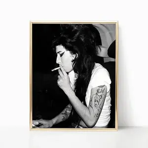 Amy Winehouse Smoking Cigarette Famous Singer Music Artist Poster Black And White Minimal Posters (No Frame)