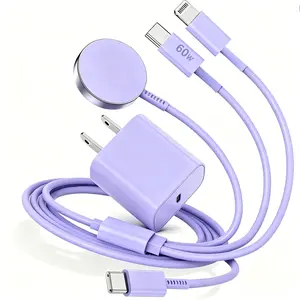 SANPRIO 3-in-1 Charger 6FT Magnetic Fast Charger to USB C Cable White 6In/1.8M Compatible with Apple Watch iPhone iPad Charging Device