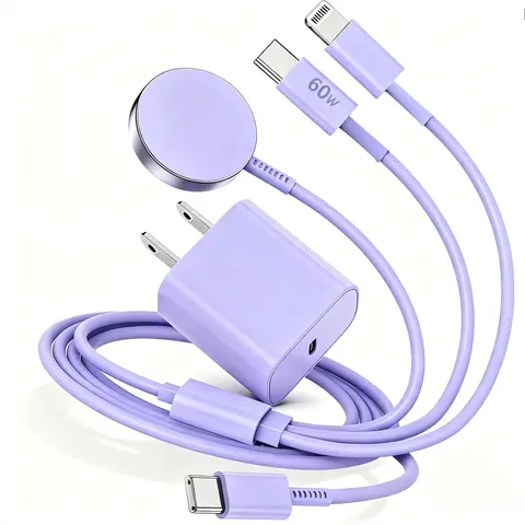 SANPRIO 3-in-1 Charger 6FT Magnetic Fast Charger to USB C Cable White 6In/1.8M Compatible with Apple Watch iPhone iPad Charging Device