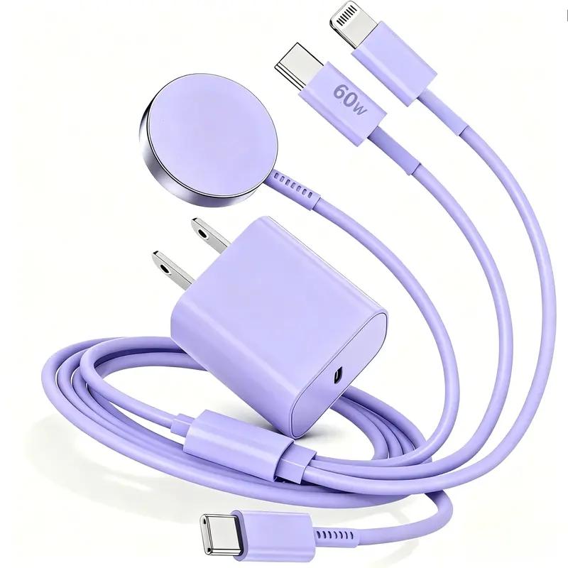 SANPRIO 3-in-1 Charger 6FT Magnetic Fast Charger to USB C Cable White 6In/1.8M Compatible with Apple Watch iPhone iPad Charging Device