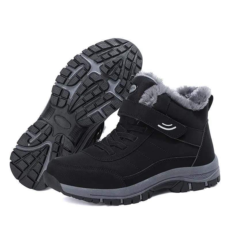 Men's Winter Fleece-Lined Waterproof Ankle Boots - Non-Slip Velcro Hike Footwear, Cold Weather Insulated Outdoor Walking Booties for Men
