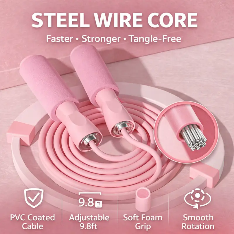 Adjustable-Pro Speed Jump Rope, Tangle-Free Skipping Rope with Ball Bearing Swivel & Ergonomic Handles for Women, Men & Kids, Home, School & Gym Workouts