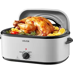 VEVOR Electric Roaster Oven with Defrost Warm Function, 24 QT Turkey Roaster Oven with Self-Basting Lid, 1450W, Adjustable Temp, Removable Pan Rack, Fits Turkeys Up to 28LBS, SilverVEVOR Super Brand Day