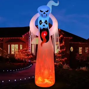 DomKom 12ft Halloween Inflatable Blow Up Decorations, Giant Terrible Spooky Ghost, Built-in LEDs for Holiday Party, Garden, Lawn, Yard, Patio Décor