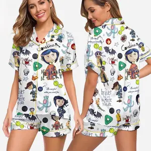 Coraline Stamp Pajamas Set, Doll Cartoon Movie PJS, Scary Cartoon Character PJS Gifts 2 Piece Cozy Sleepwear Set