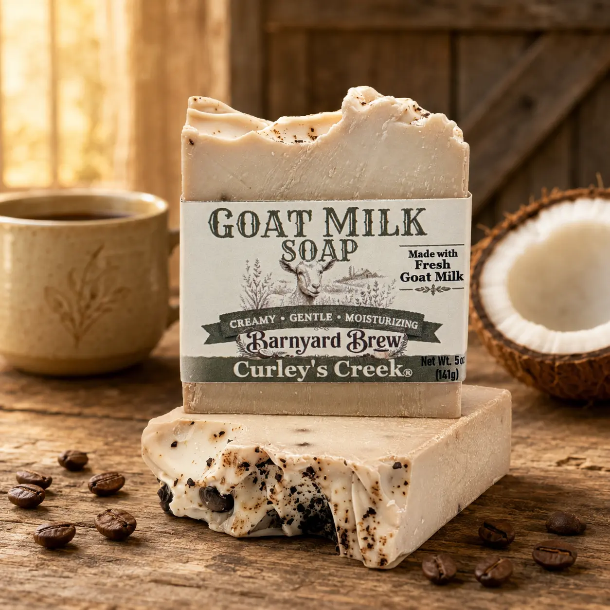 Goat Milk Soap | Barnyard Brew | Handmade Natural Skincare | Coffee & Coconut Cream | Curley’s Creek®