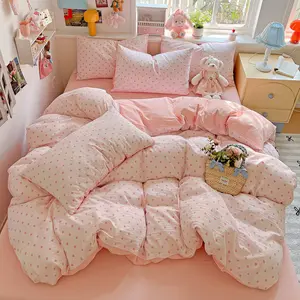 3Pcs Pink Polka Dots Duvet Cover Set with Bow, Soft Breathable Premium Fabric, 1 Duvet Cover + 2 Pillowcases, No Filler, Single Twin Size, Bedding for Dormitory,