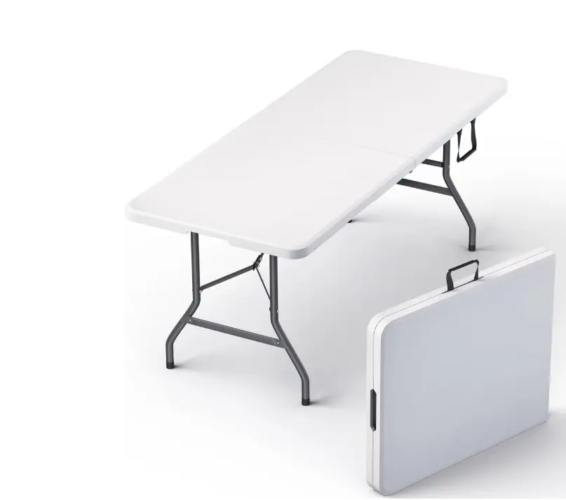 Lifetime Appliance Parts 6 Feet Foldable Table with Built in Handle & Steel Legs | Heavy Duty Portable | Perfect for Party, Dining, Picnic Indoor, Outdoor, Camping, Utility （White）
