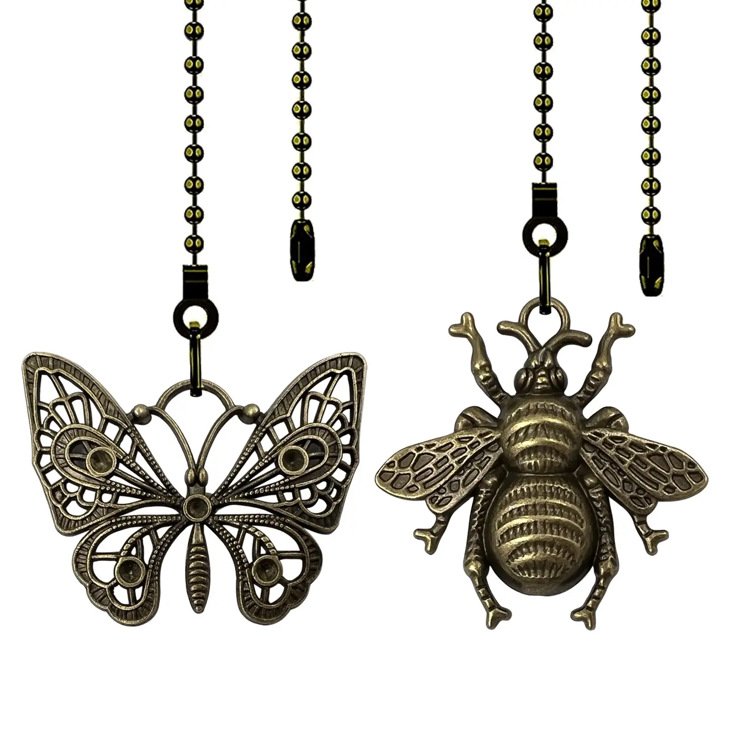 Bee & Butterfly Decorative Fan Chain Extender, 12in 3mm Beaded Fan Chain Ornament with Light Connector, 2 Pieces, Butterfly Pattern Design, Hanging Decor, Hanging Room Decor, Home Decor Ornaments, Interior Decoration Accessories, Decorative Home Accessory