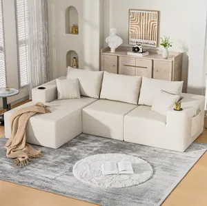 107" Cloud Sectional Sofa with Chaise – Deep Seat Modular Couch, Ultra Soft Corduroy, No Assembly Needed | Left-Facing, White