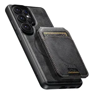 Compatible with Samsung Galaxy S26/S25/S24/S23 Ultra Wallet Case, Magnetic 2 in 1 Detachable Card Holder Case with MagSafe, Vintage Leather RFID Blocking Flip Kickstand Case for Men Women Black