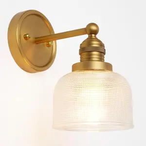 Gold Wall Sconces,Vintage Bathroom Vanity Light with Hand-Blowing Clear Glass Minimalist Brass Wall Sconce Light for Bathroom Mirror Living Room Bedroom Kitchen E26 Hardwire Indoor