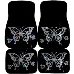4pcs Bling Rhinestone Butterfly Car Floor Mats, Suitable for Suv Sedan Truck, Female Car Interior Crystal Decorations, Gifts for Girls