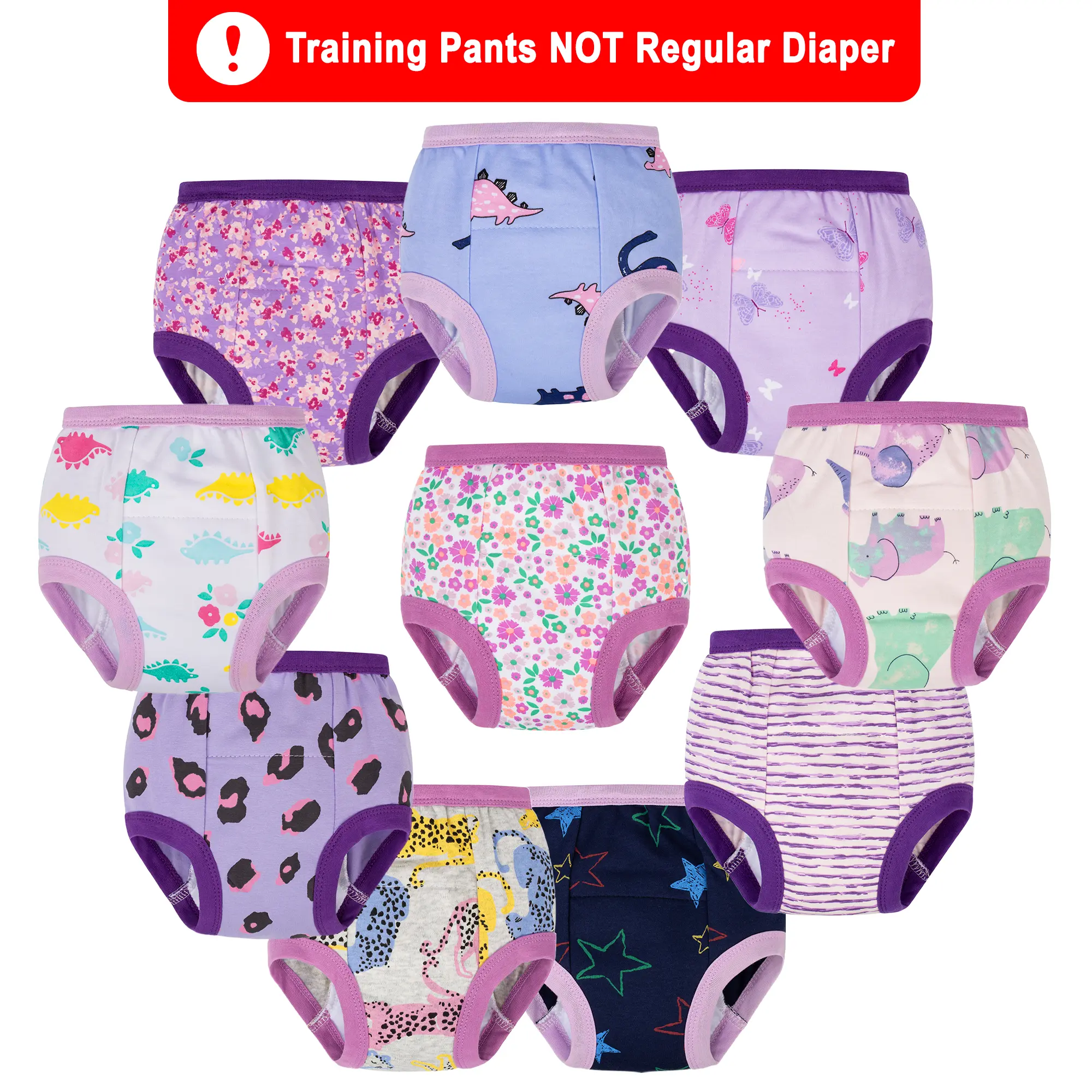 10-Pack Toddler Diaper Training Pants for Boys & Girls, Soft 100% Cotton Underwear with Fun Prints for Potty Training, Washable & Reusable