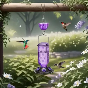 Outdoor Hanging Hummingbird Feeder, 26oz Leak Proof Flower Nectar Feeder with 6 Feeding Ports & Ant Moat, Bird Feeding Tool for Garden Backyard Decoration