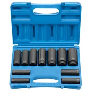 212 MAIN Grey Pneumatic Double-Square Railroad-Type 1/2" Drive 8-Point 11-Piece Multi-Size Deep Socket Set for Cycling, Outdoor Recreation, Deep Sockets, Multi-Size Set