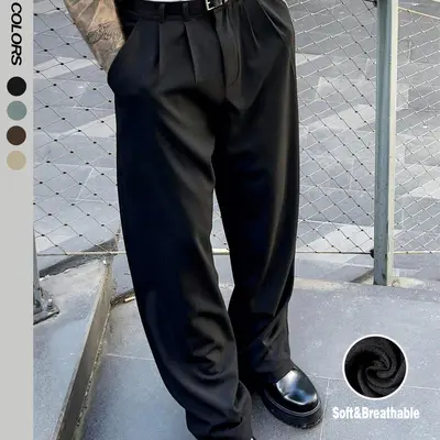 black baggy dress pants men Men's Loose Wide Leg Cargo Pants M / Black